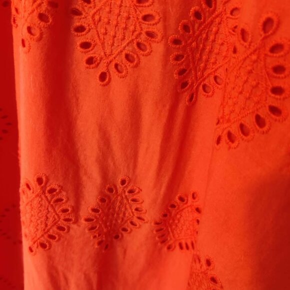 Size 14 NEXT Cotton Maxi Eyelet Orange Red Hue Dress - Picture 2 of 5